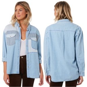 Rolla's Bleach Blue Patch Denim Shirt 8 | Small